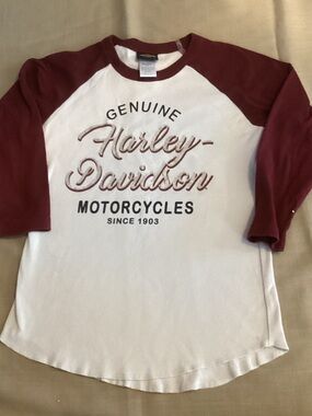 EUC Harley-Davidson White & Burgundy Raglan Shirt